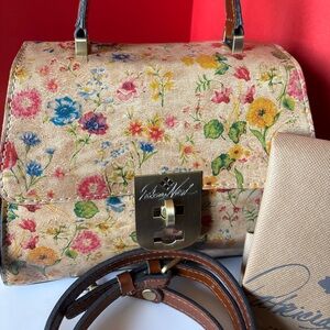 PATRICIA NASH Caris Brooke leather satchel in Prairie Rose floral pattern bag